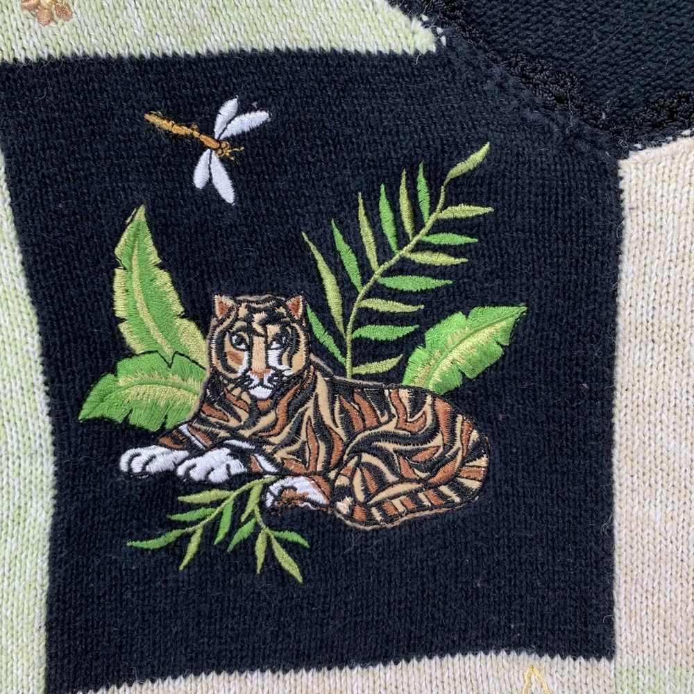 Vintage Jungle Patchwork Embroidered Sweater Tige… - image 8